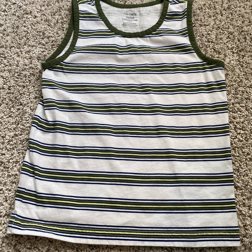 Carter's White and Green Striped Tank Top